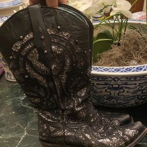 Corral Black Boots with Glitter Inlay Size 10.5